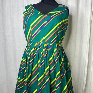 Emily And Fin Sleeveless Cotton Green Dress Stripes Pockets Size XXL
